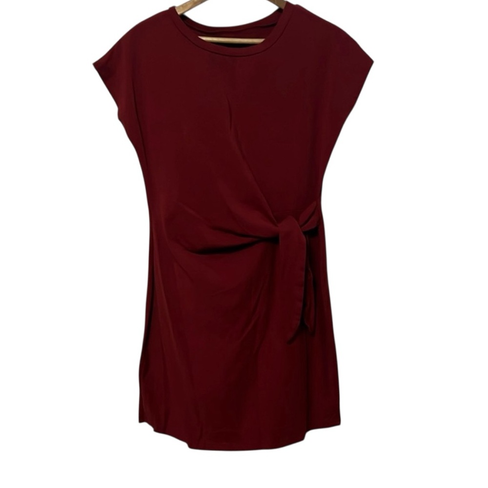 FF2- Deep red simple red dress tie front detail short sleeve casual mediu…